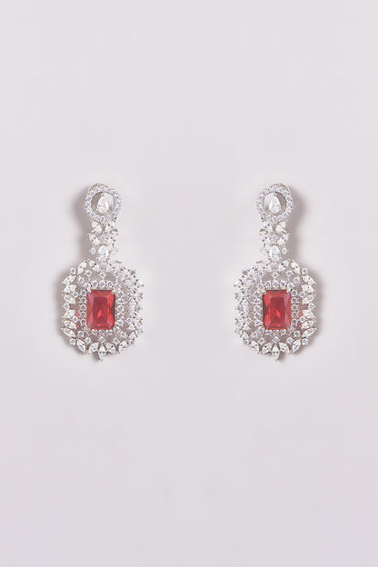 White Finish Zircon & Red Stone Necklace Set