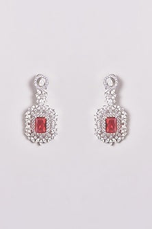 White Finish Zircon & Red Stone Necklace Set