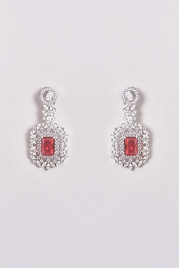 White Finish Zircon & Red Stone Necklace Set