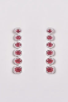 White Finish Zircon & Red Stone Necklace Set