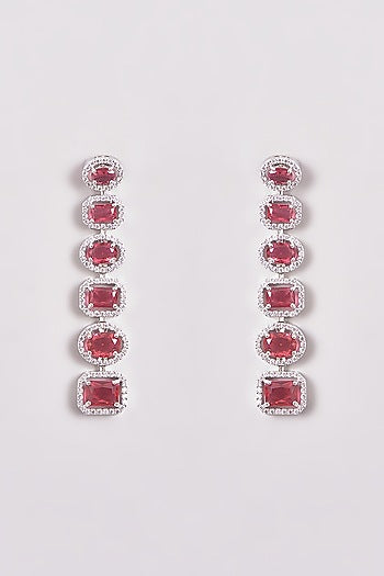 White Finish Zircon & Red Stone Necklace Set