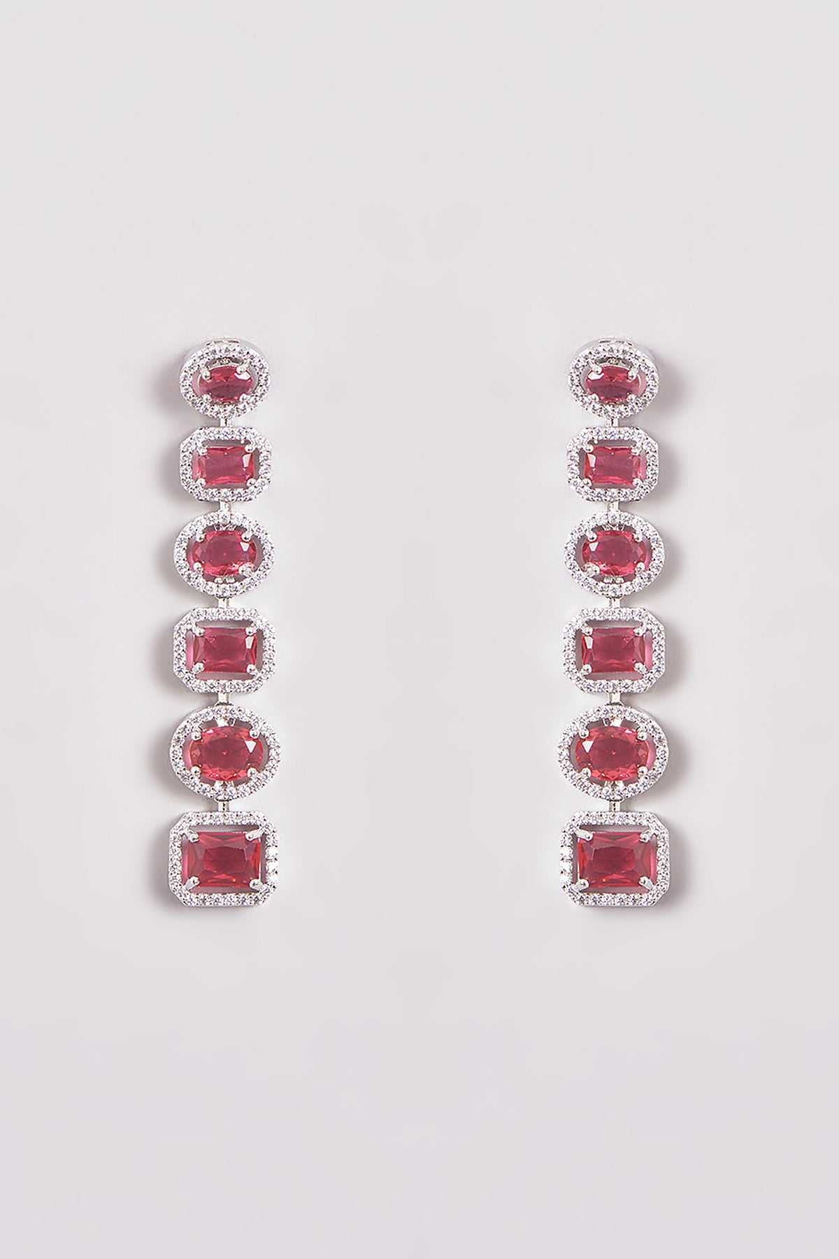 White Finish Zircon & Red Stone Necklace Set
