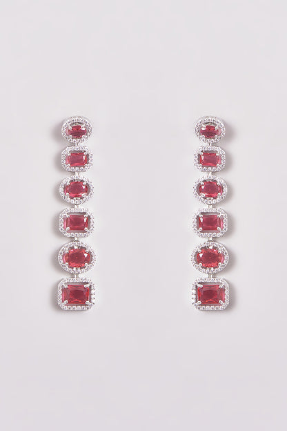 White Finish Zircon & Red Stone Necklace Set