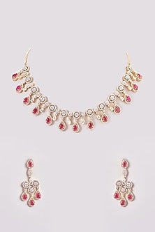 Gold Finish Zircon & Red Stone Necklace Set