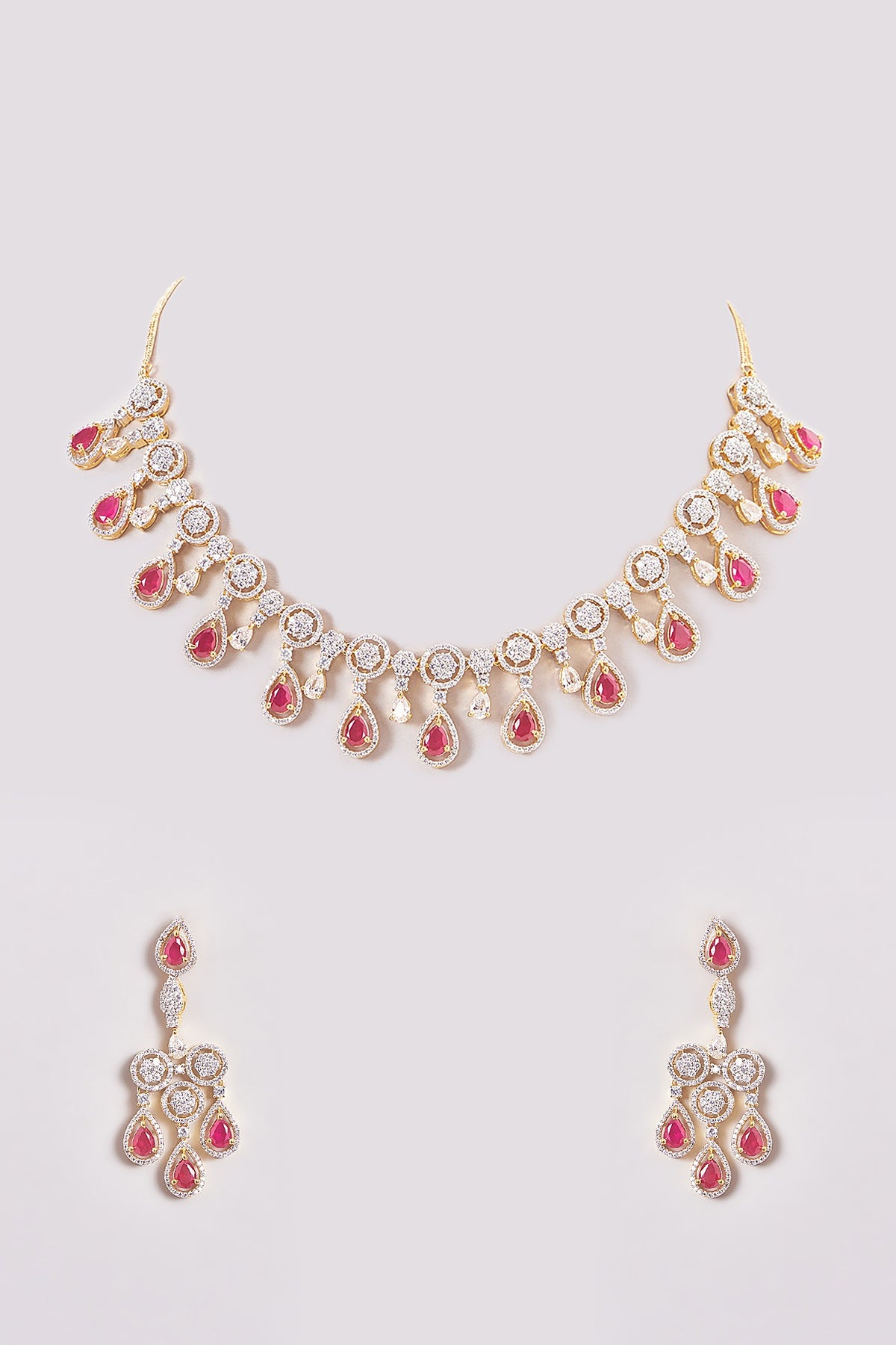 Gold Finish Zircon & Red Stone Necklace Set