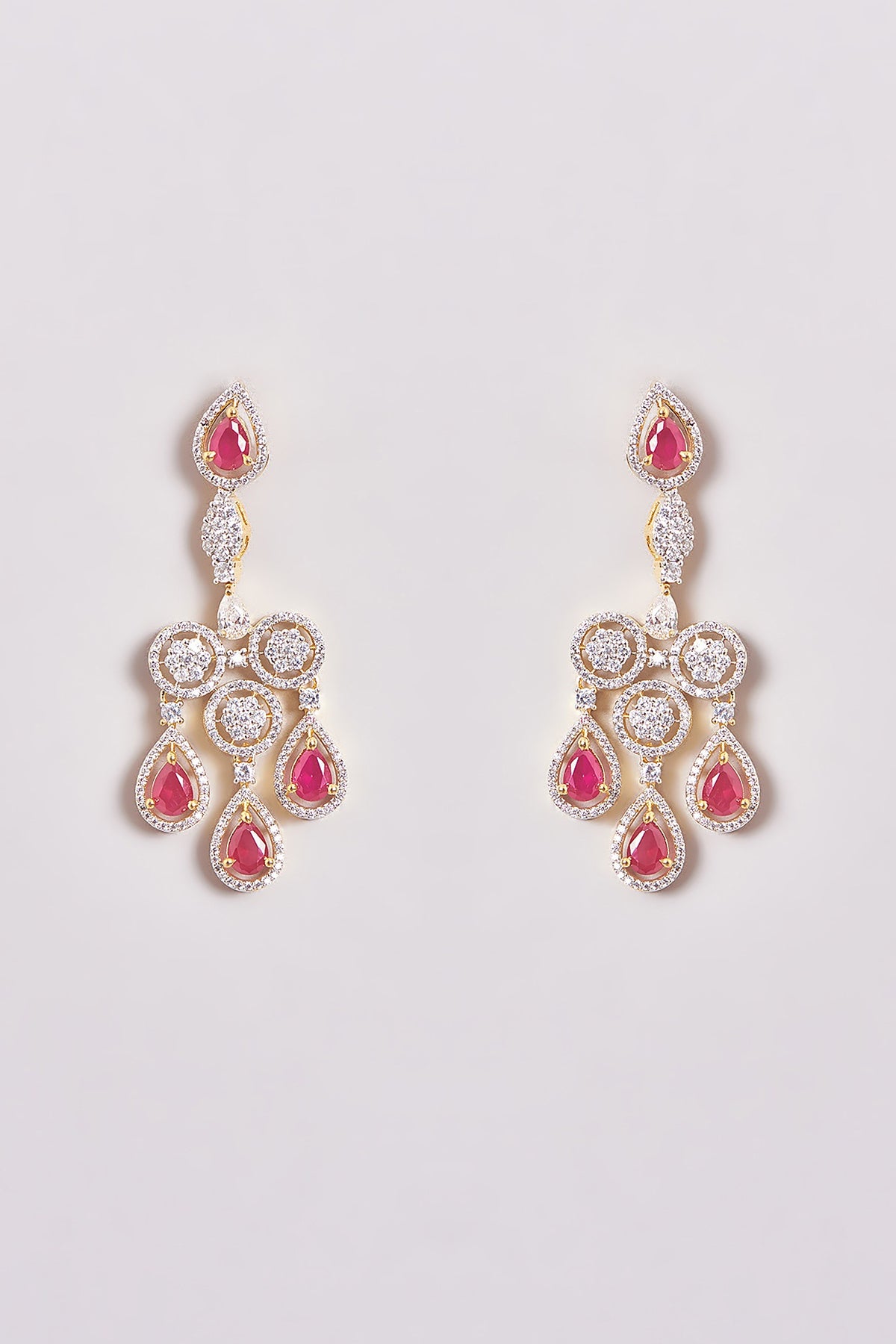 Gold Finish Zircon & Red Stone Necklace Set