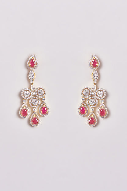Gold Finish Zircon & Red Stone Necklace Set