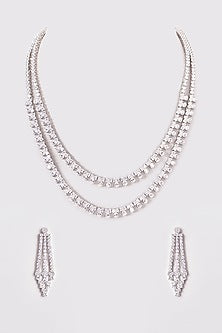 White Finish Zircon Layered Necklace Set