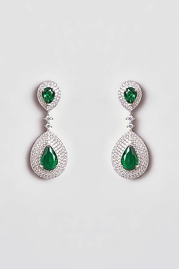 White Finish Zircon & Green Stone Necklace Set