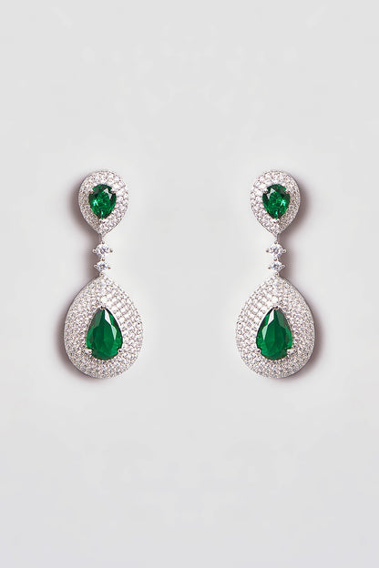White Finish Zircon & Green Stone Necklace Set