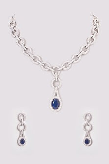 White Finish Zircon & Blue Stone Necklace Set