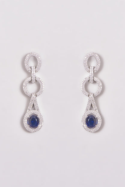 White Finish Zircon & Blue Stone Necklace Set