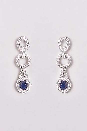 White Finish Zircon & Blue Stone Necklace Set