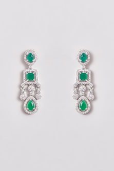 White Finish Zircon & Green Stone Layered Necklace Set