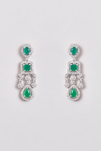 White Finish Zircon & Green Stone Layered Necklace Set