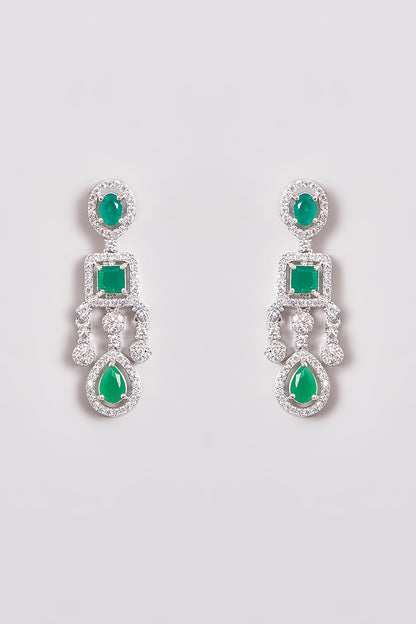 White Finish Zircon & Green Stone Layered Necklace Set