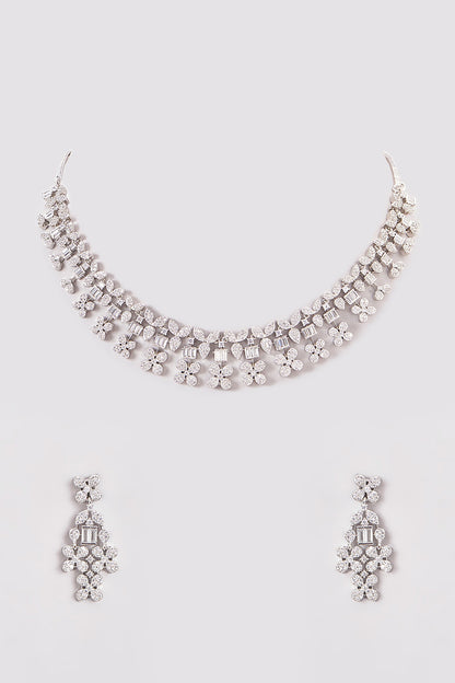 White Finish Zircon Necklace Set