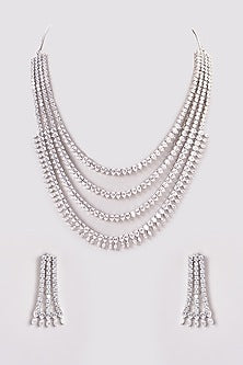 White Finish Zircon Layered Necklace Set