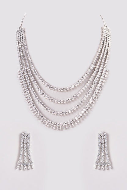 White Finish Zircon Layered Necklace Set