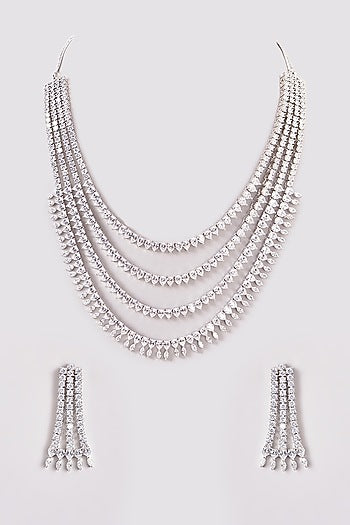 White Finish Zircon Layered Necklace Set