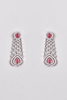 White Finish Zircon & Red Stone Layered Necklace Set