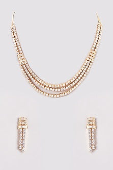 Gold Finish Zircon Layered Necklace Set