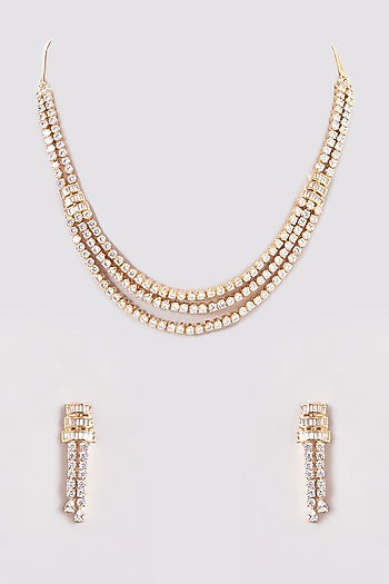 Gold Finish Zircon Layered Necklace Set