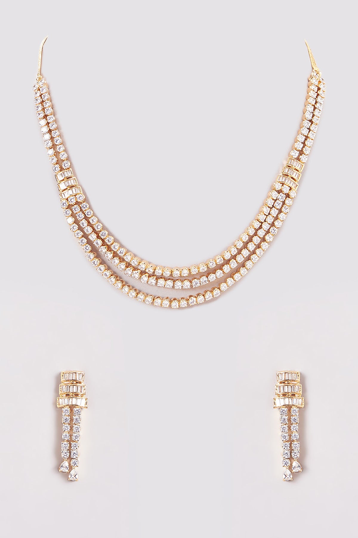 Gold Finish Zircon Layered Necklace Set