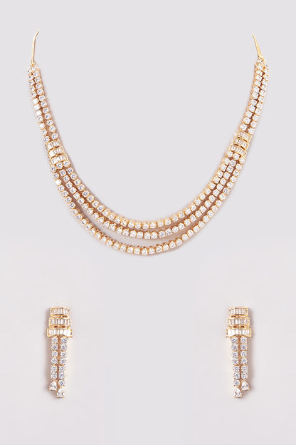 Gold Finish Zircon Layered Necklace Set