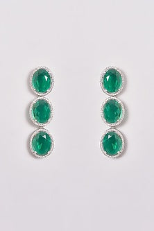 White Finish Zircon & Green Stone Necklace Set