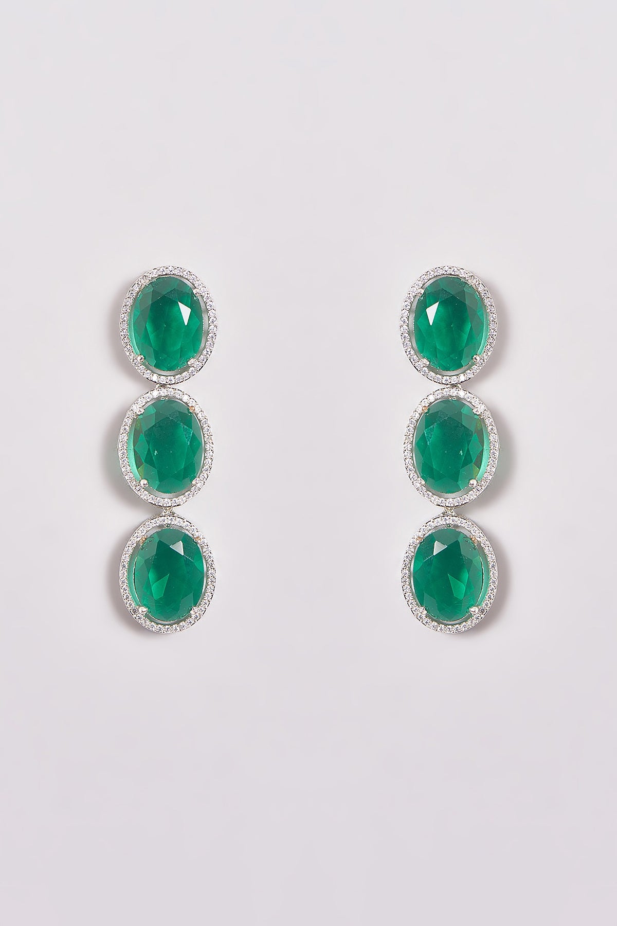 White Finish Zircon & Green Stone Necklace Set