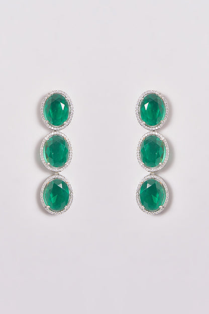 White Finish Zircon & Green Stone Necklace Set