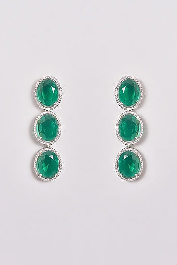 White Finish Zircon & Green Stone Necklace Set