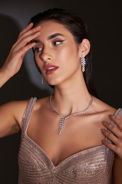 White Finish Zircon Necklace Set