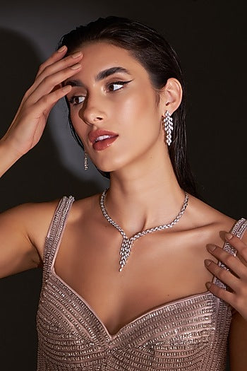 White Finish Zircon Necklace Set