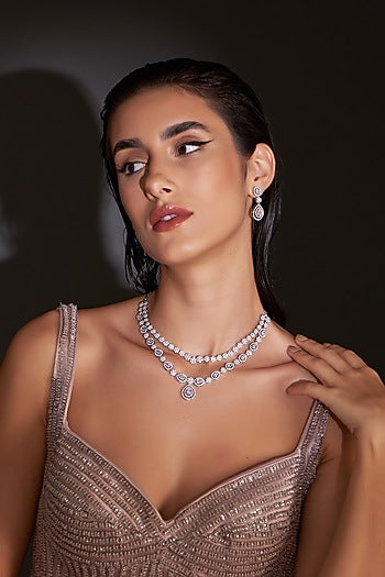 White Finish Zircon Necklace Set