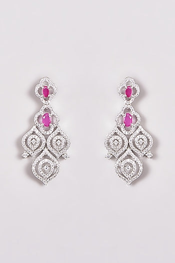White Finish Zircon & Red Stone Necklace Set