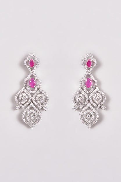 White Finish Zircon & Red Stone Necklace Set