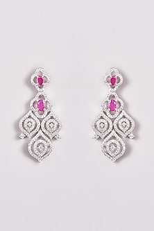 White Finish Zircon & Red Stone Necklace Set