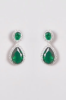 White Finish Zircon & Green Stone Necklace Set