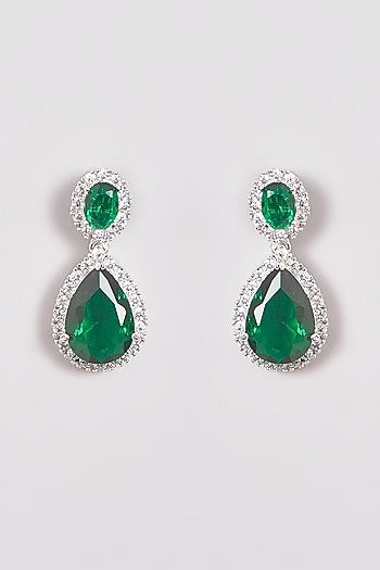 White Finish Zircon & Green Stone Necklace Set