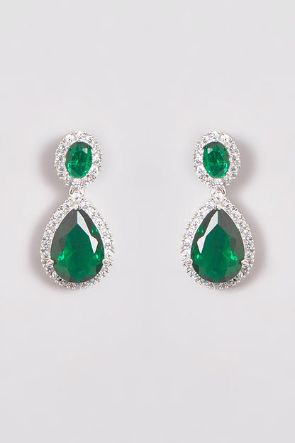 White Finish Zircon & Green Stone Necklace Set