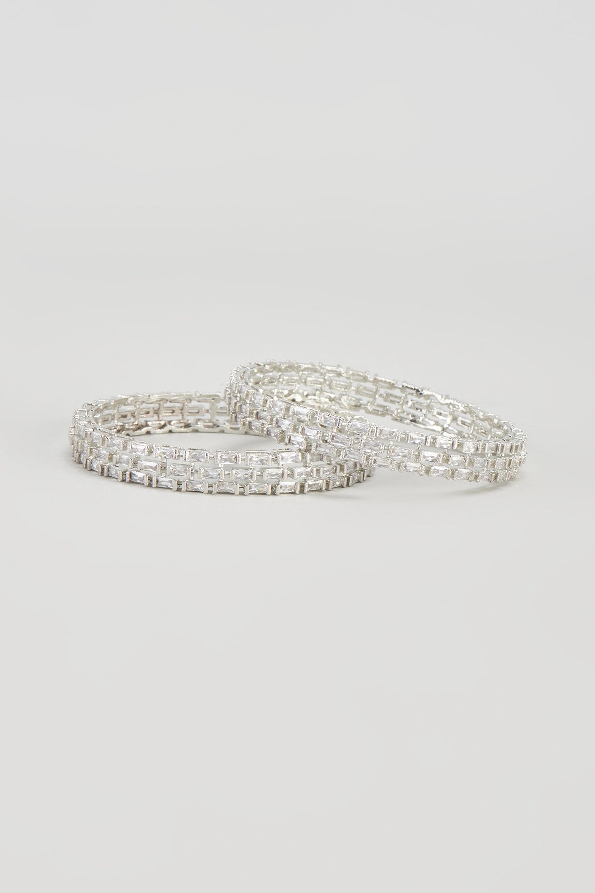 White Finish Zircon Bangles (Set of 2)