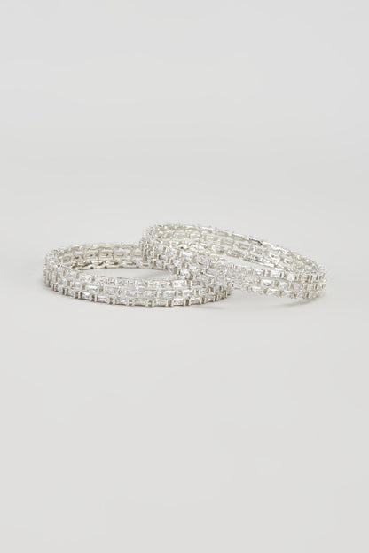 White Finish Zircon Bangles (Set of 2)