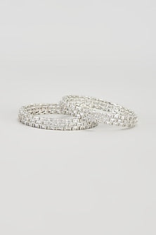 White Finish Zircon Bangles (Set of 2)