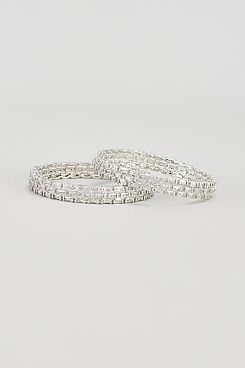 White Finish Zircon Bangles (Set of 2)