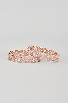 Rose Gold Finish Zircon Bangles (Set of 2)