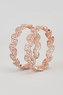 Rose Gold Finish Zircon Bangles (Set of 2)