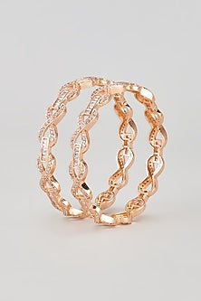 Rose Gold Finish Zircon Bangles (Set of 2)