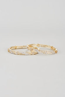 Gold Finish Zircon Bangles (Set of 2)